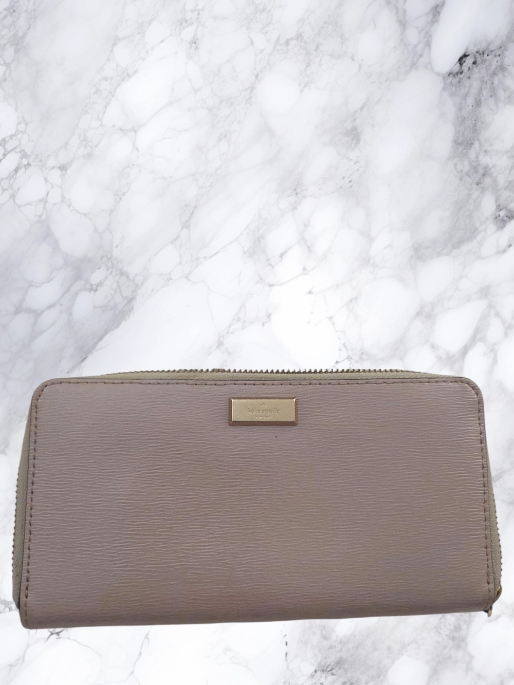 kate spade Rose Gold Zip-around wallet with gold plaque
